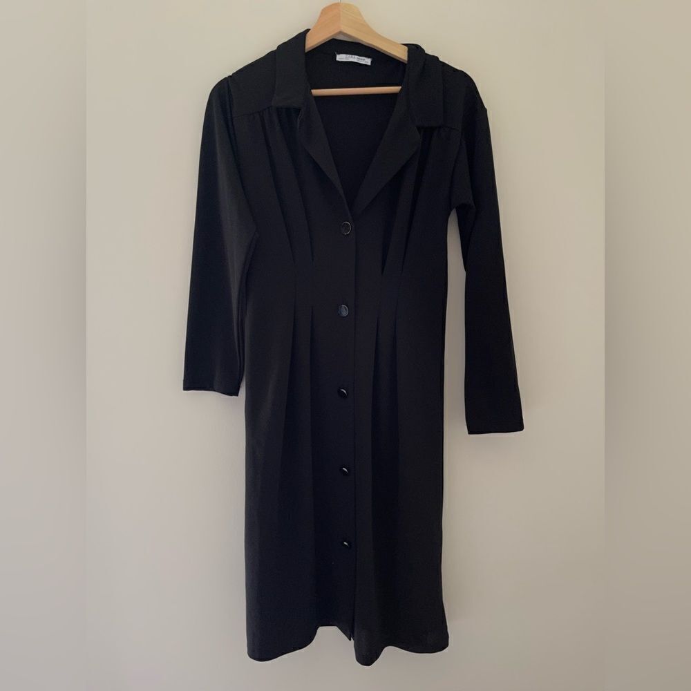 zara black front button up trafaluc dress long sleeves - Picture 3 of 10